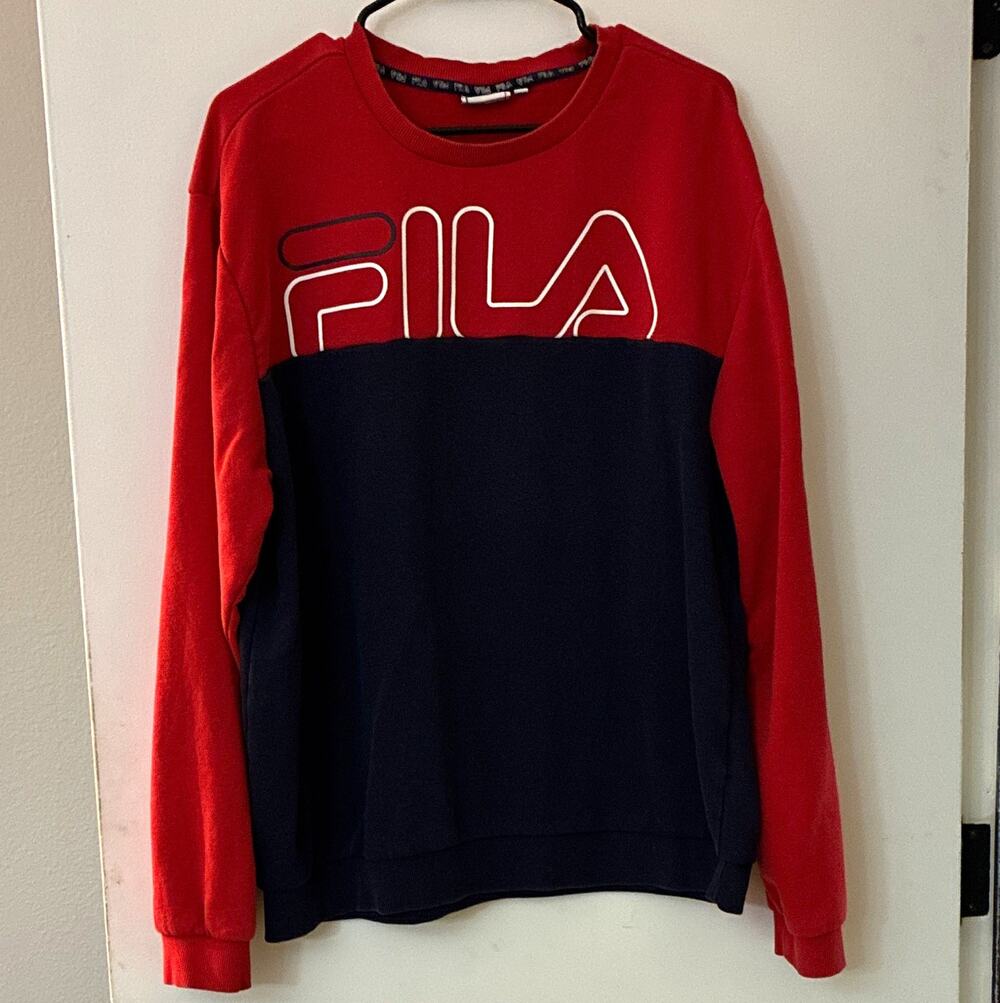 Fila Barbian Colorblock Crewneck Sweatshirt Navy Blue Red Embroidered Mens XL